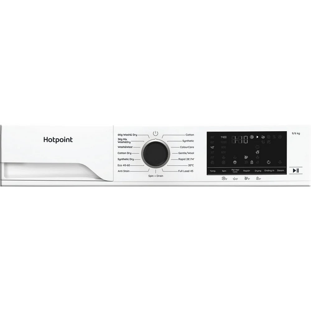 Hotpoint HBD9681ANTSTAIN 9+6kg 1400 Spin Freestanding Front Load Washer Dryer - White
