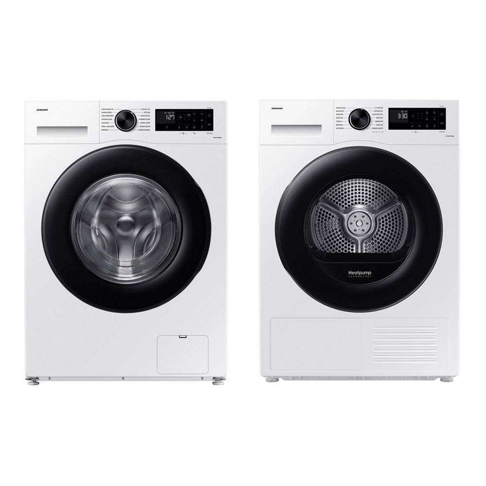 Samsung Series 5 WW11DG5B25AEEU 11kg 1400rpm Washing Machine & Series 5 DV90CGC0A0AEEU 9kg Heat Pump Tumble Dryer White