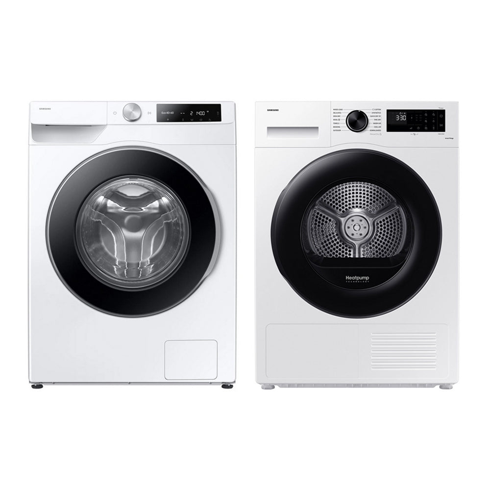 Samsung Series 6 WW90DG6U85LEU1 9kg 1400rpm Washing Machine & Series 5 DV90CGC0A0AEEU 9kg Heat Pump Tumble Dryer White