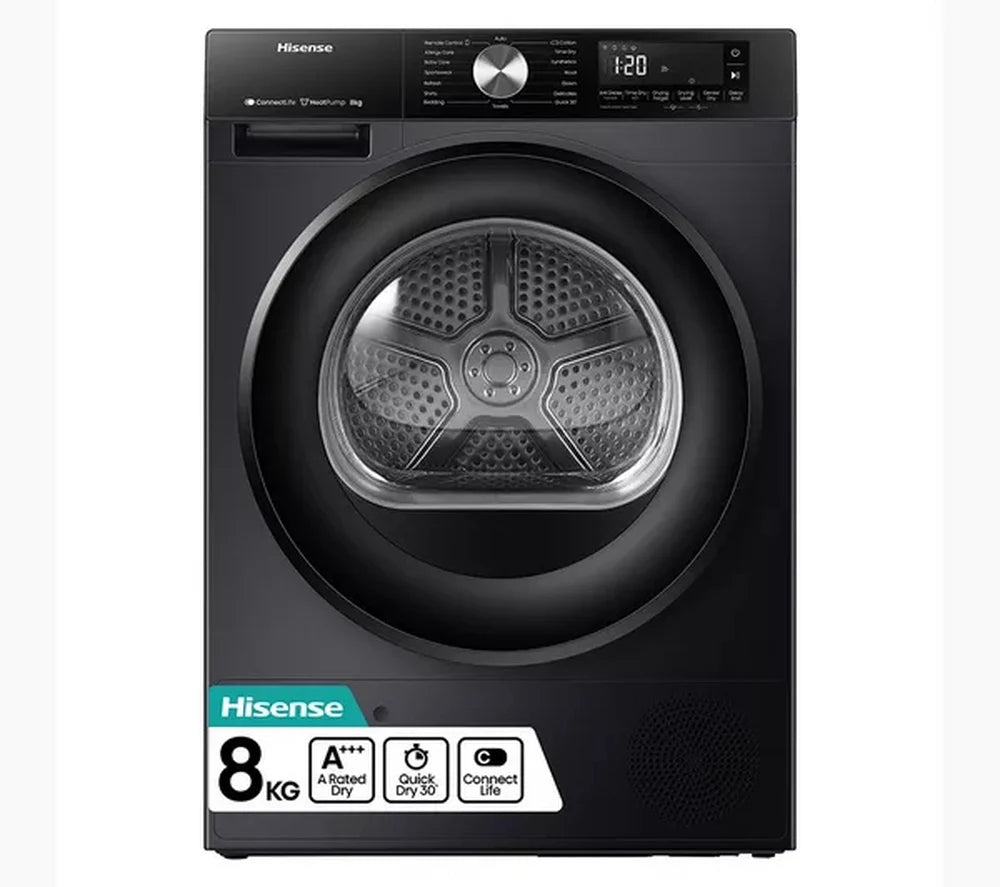 Hisense 3S Series DH3S802BB3 WiFi-enabled 8kg Heat Pump Tumble Dryer Black -  A+++ Rated
