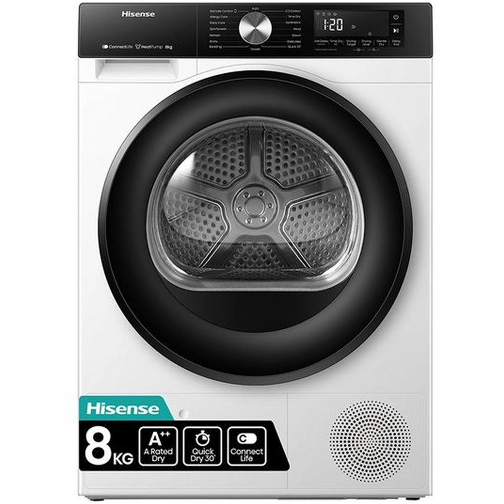 Hisense 3S Series DH3S802BW3 WiFi-enabled 8kg Heat Pump Tumble Dryer White - A+++ Rated