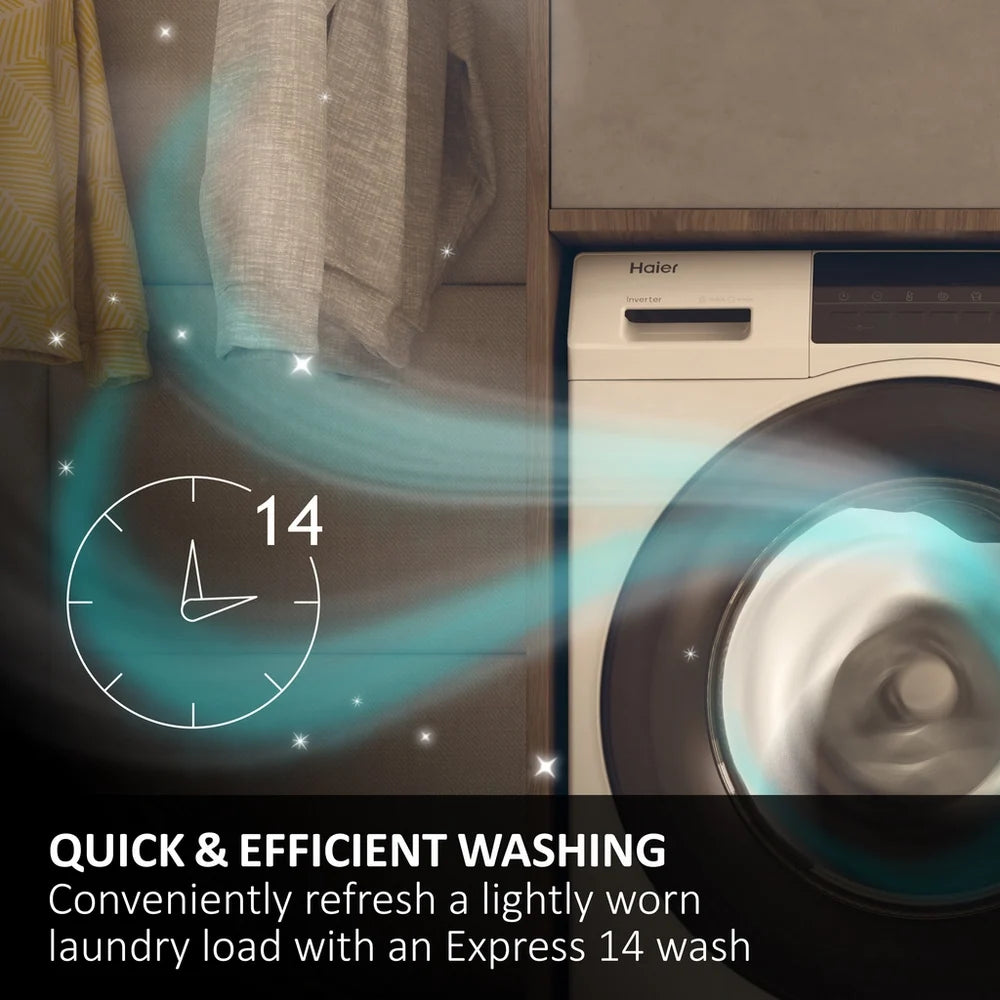 Haier X Series 5 HW100BP14357GUUK 10kg 1400 Spin WiFi Connected Freestanding Washing Machine Graphite - A Rated