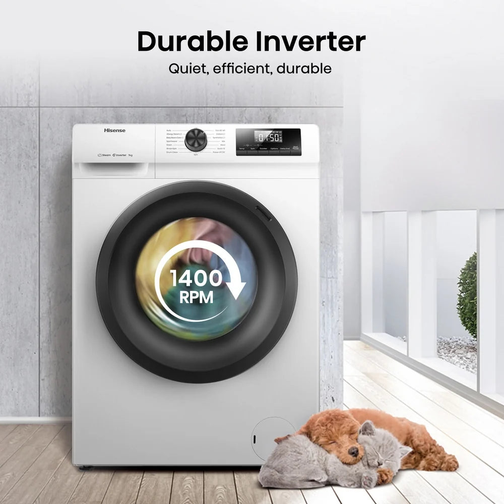 Hisense WF1Q7021BW 7kg 1200 Spin Freestanding Steam Washing Machine White