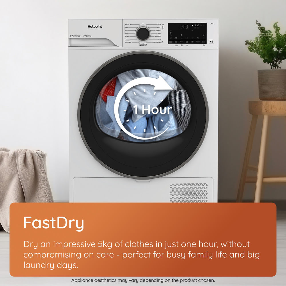 Hotpoint C HD 84M WBS UK 8kg Fabric Care Heat Pump Tumble Dryer with HomeWhiz White CHD84MWBSUK