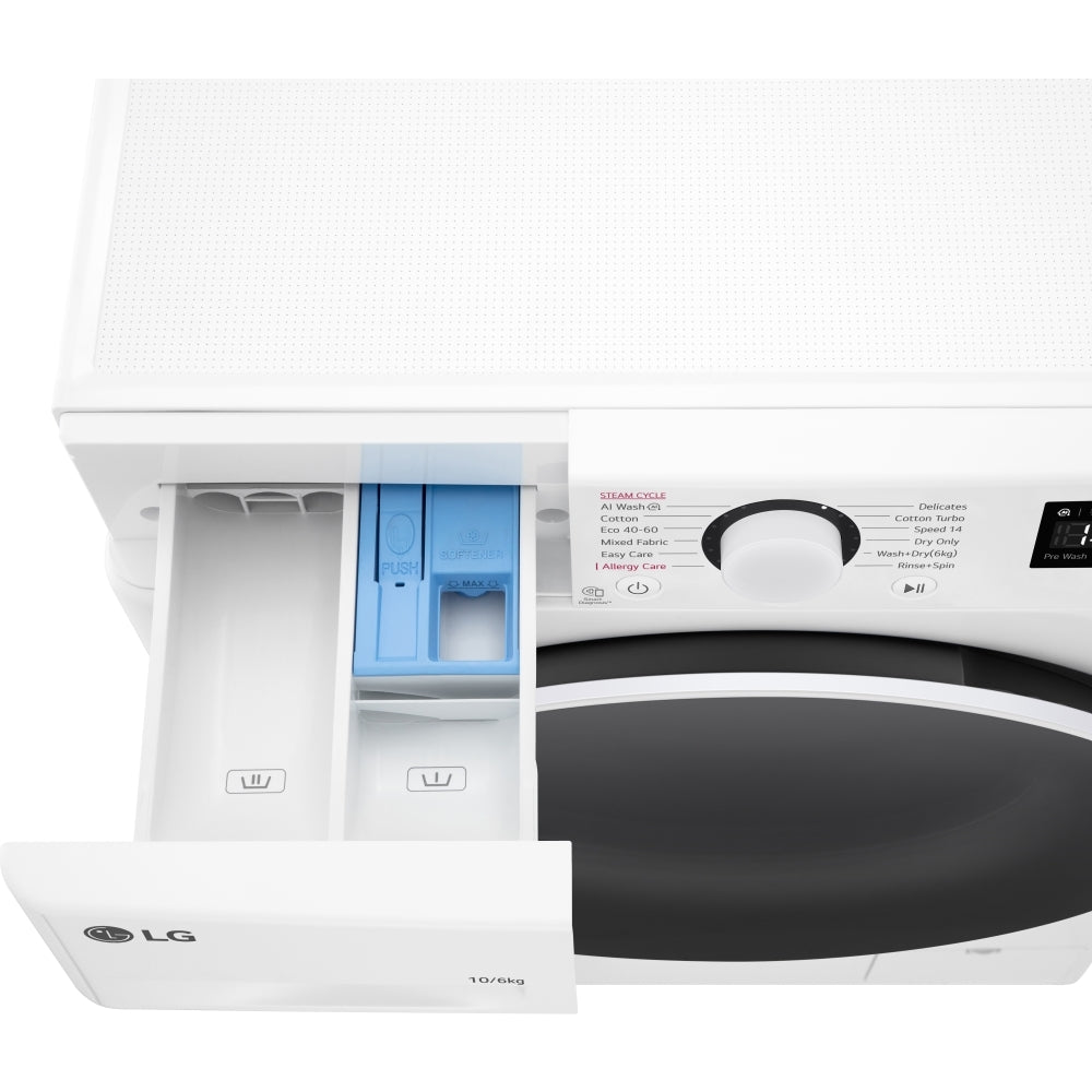 LG Series 4 FWY606WWLN1 AI Direct Drive 10kg Wash 6kg Dry 1400 Spin Washer Dryer - White