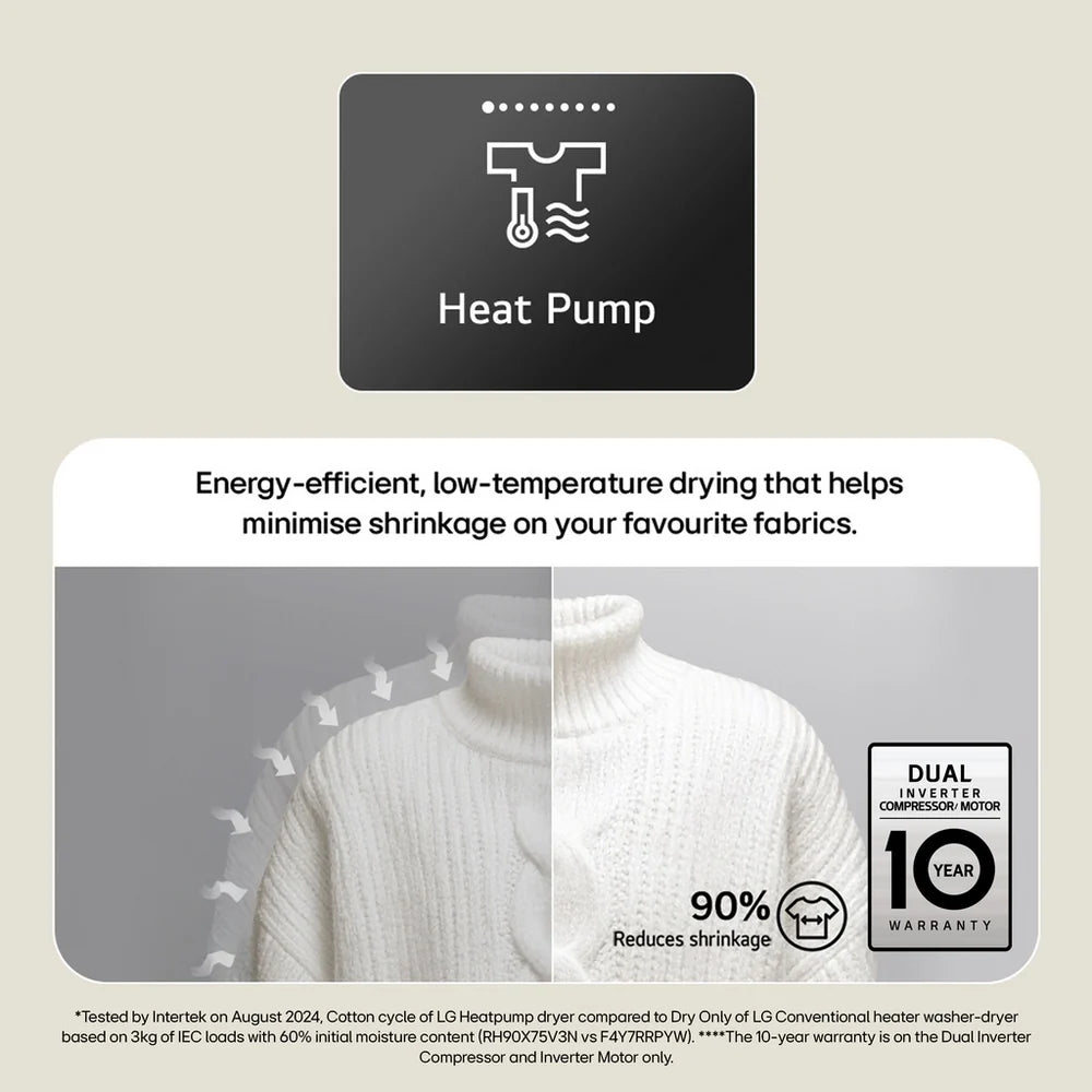 LG Series 5 RHX5009TWB 9kg Dual Inverter Heat Pump Tumble Dryer White A+++ Rated